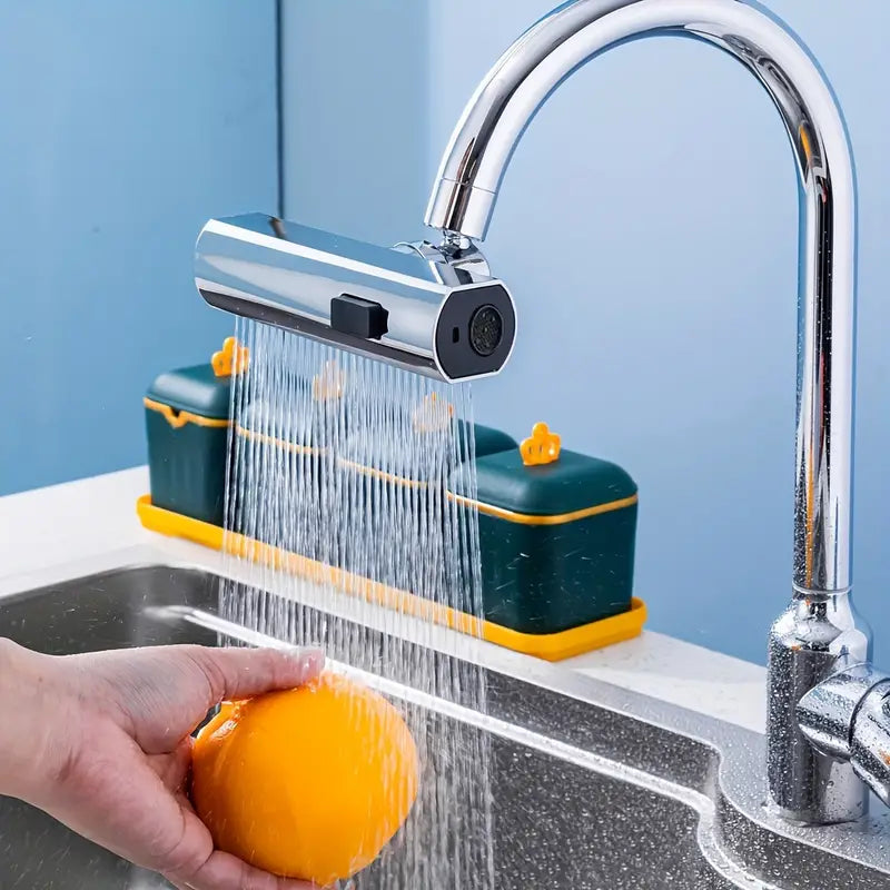HydroFlex installed on bathroom tap in mist mode – versatile nozzle attachment