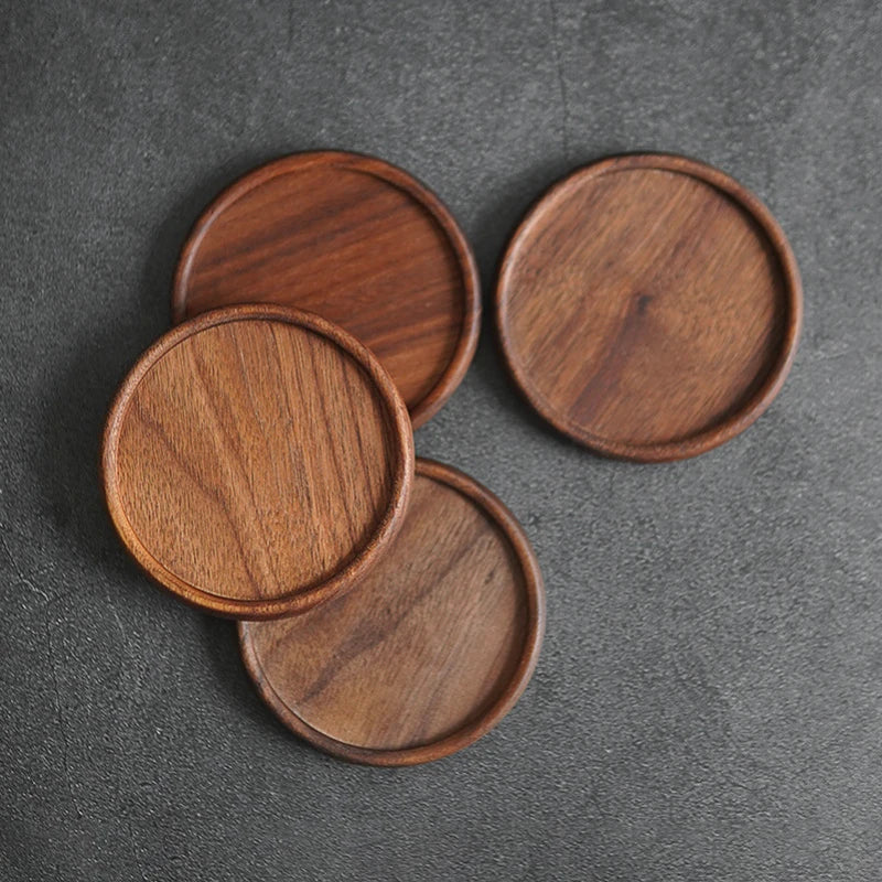 Close-up of acacia wood coaster texture showing natural wood grain pattern