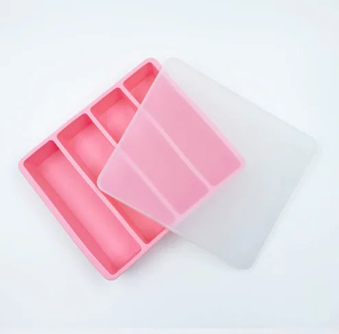 Silicone freezer tray with lid on a kitchen counter – airtight food storage tray