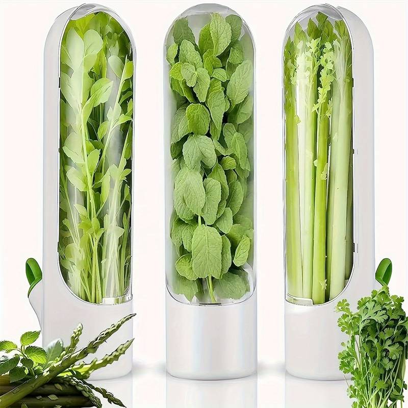 Herb keeper containers holding basil and parsley – keeps herbs fresh for longer