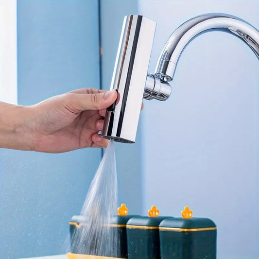 HydroFlex faucet nozzle attached to a kitchen tap showing 3 water modes