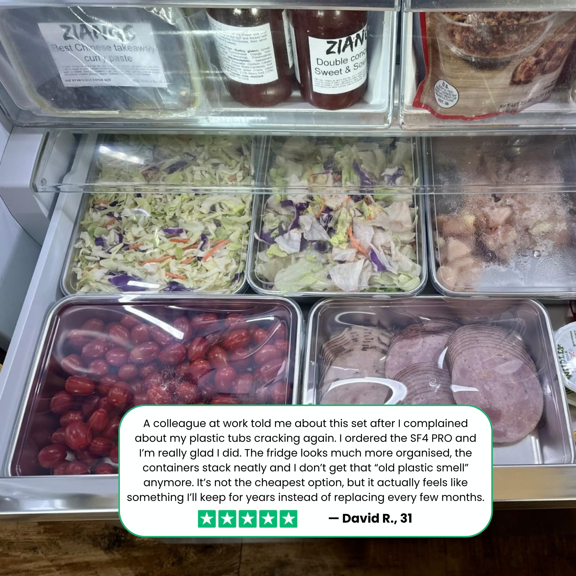 SF4 PRO containers filled with fresh ingredients for meal planning