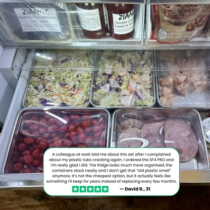 SF4 PRO containers filled with fresh ingredients for meal planning