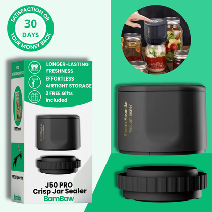 J50 PRO crisp vacuum jar sealer sealing glass jar on worktop