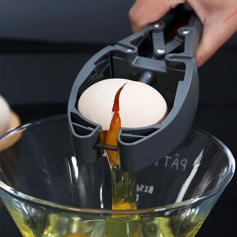 Hygiene+ egg cracker in use cracking an egg into a bowl – no-touch design