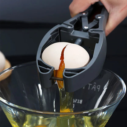 Hygiene+ egg cracker in use cracking an egg into a bowl – no-touch design