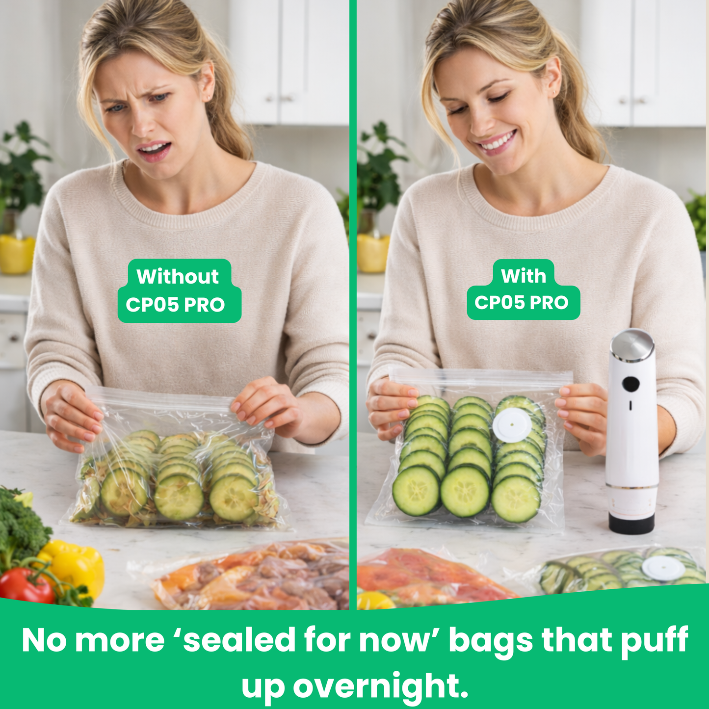 CP05 PRO vacuum containers keeping food fresh in fridge
