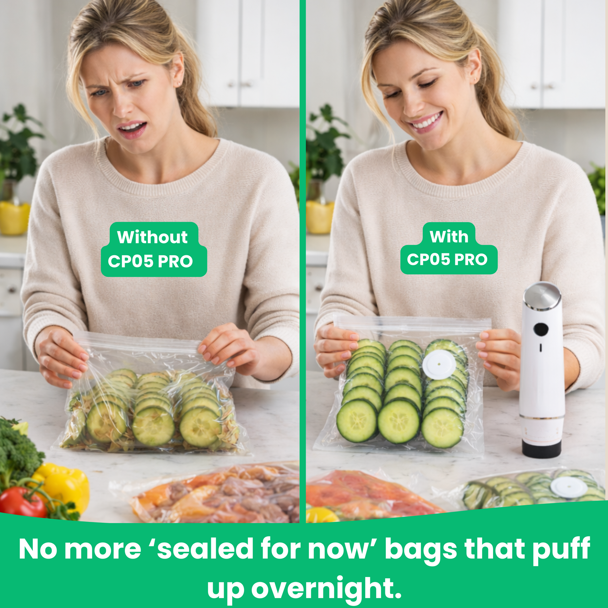 CP05 PRO vacuum containers keeping food fresh in fridge