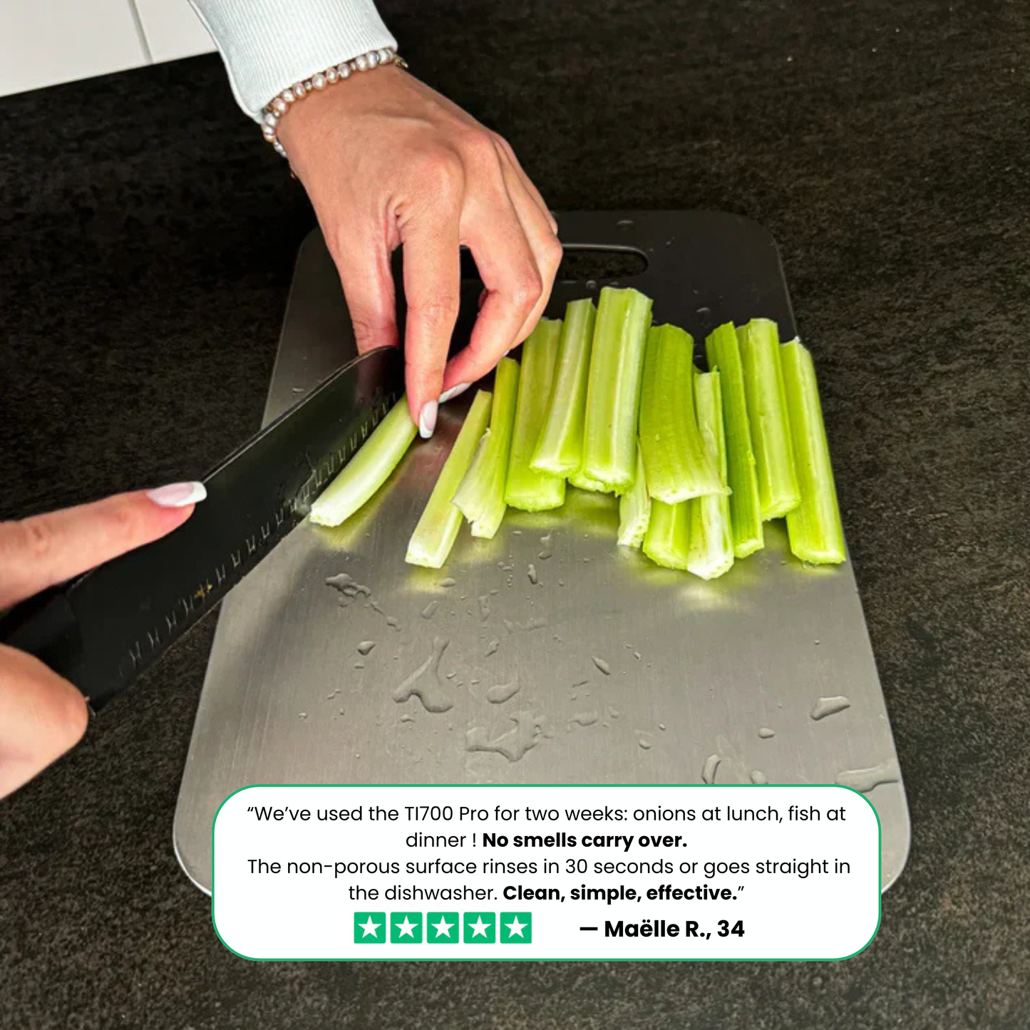 Ti700 Pro odour-resistant board being used for vegetable chopping