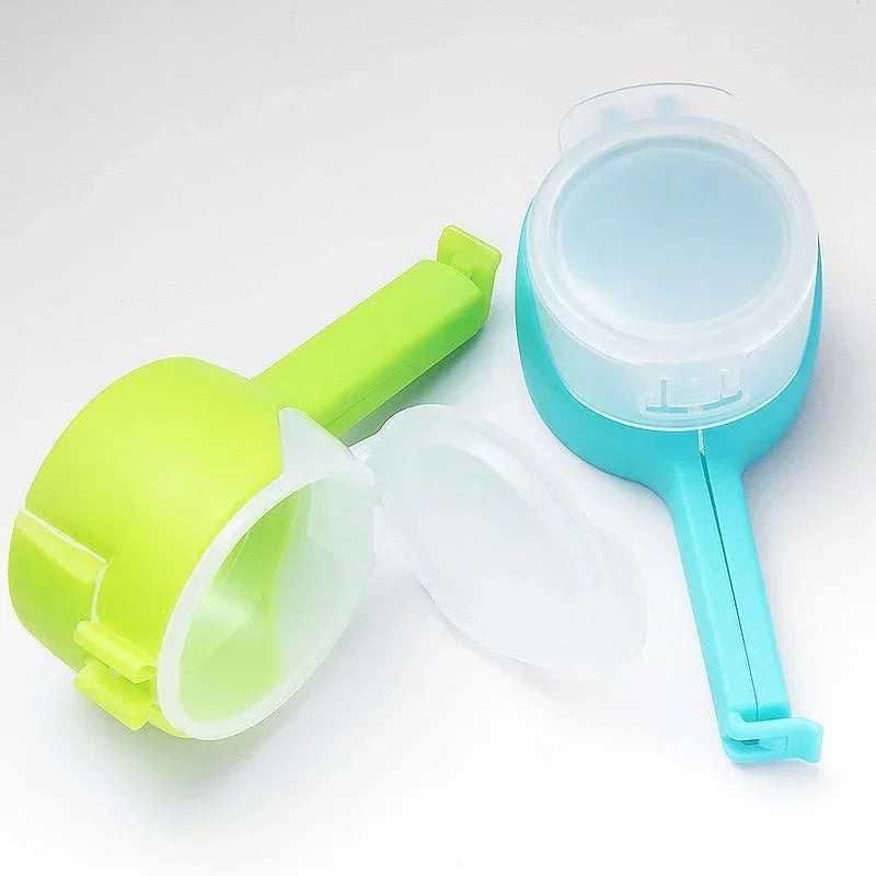 Bag clips sealing a snack packet on a kitchen counter – reusable food seal