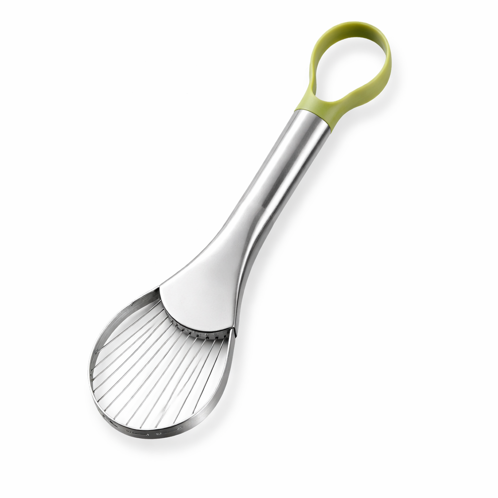 Stainless Steel 2-in-1 Avocado Slicer and Kiwi Peeler on white background – BamBaw UK